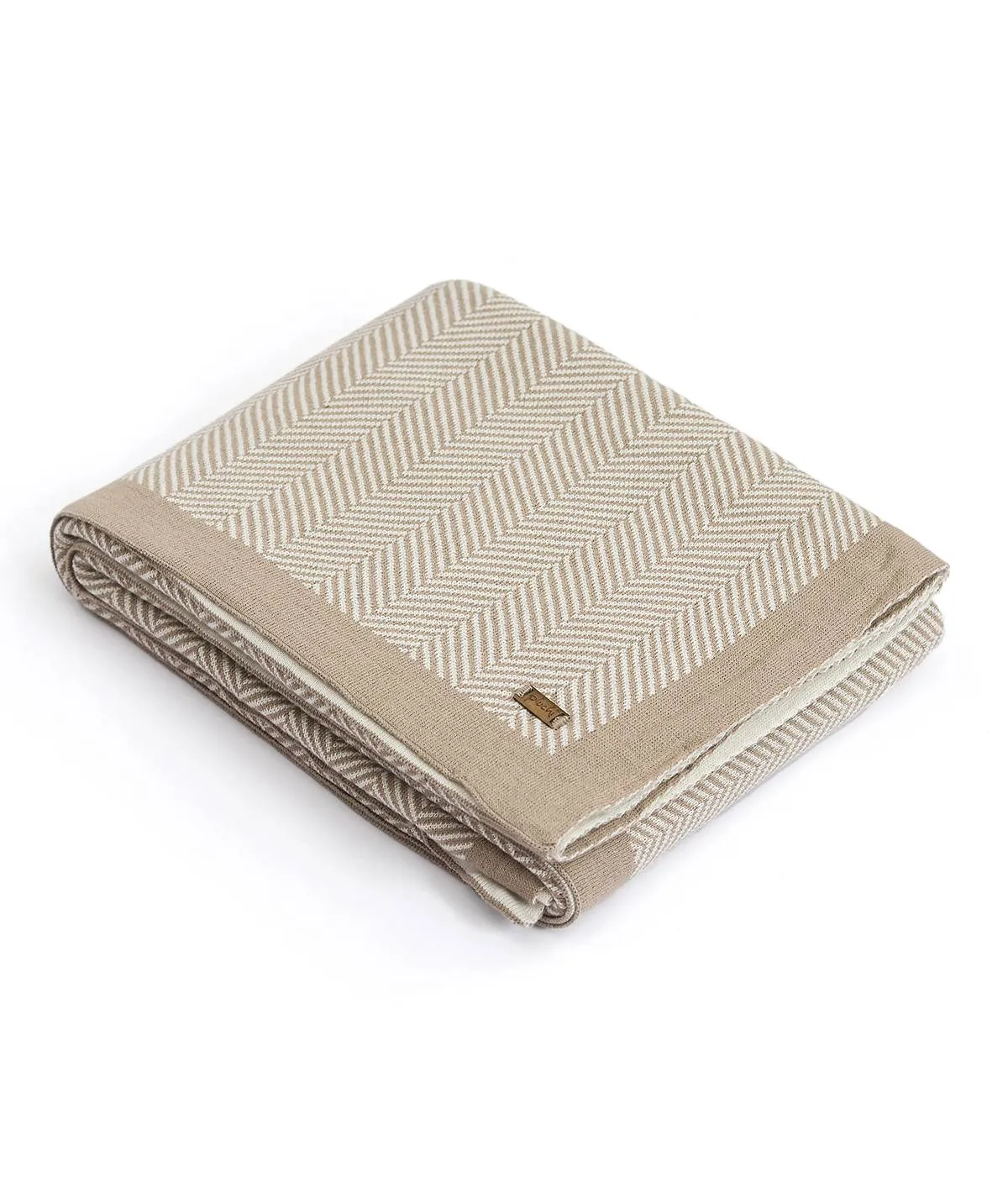 Herring Bone Stone & Natural Color 100% Cotton Knitted All Season AC Throw Blanket