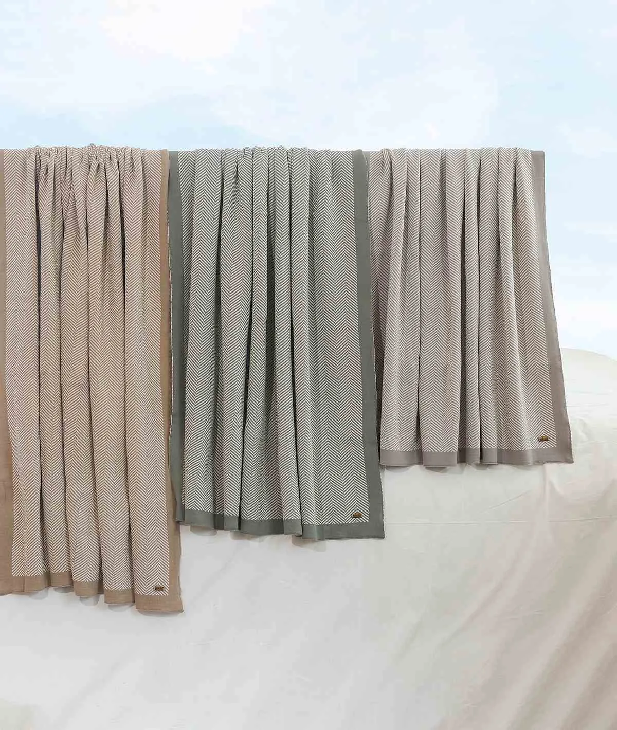 Herring Bone Stone & Natural Color 100% Cotton Knitted All Season AC Throw Blanket