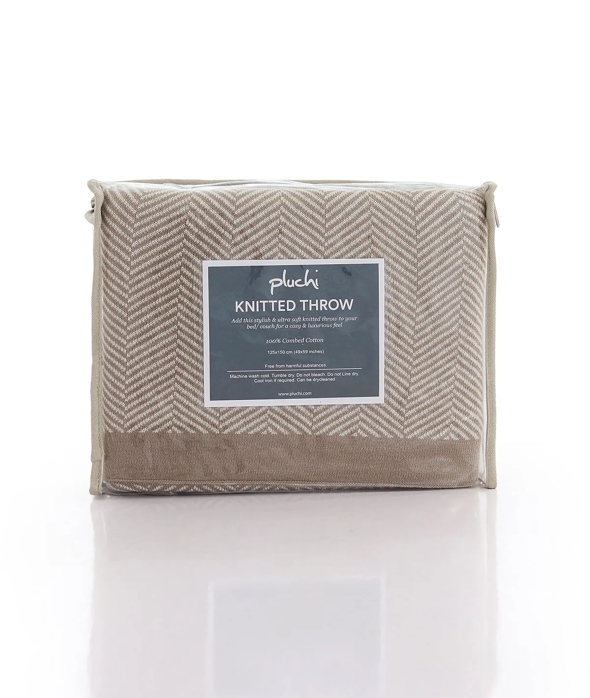 Herring Bone Stone & Natural Color 100% Cotton Knitted All Season AC Throw Blanket