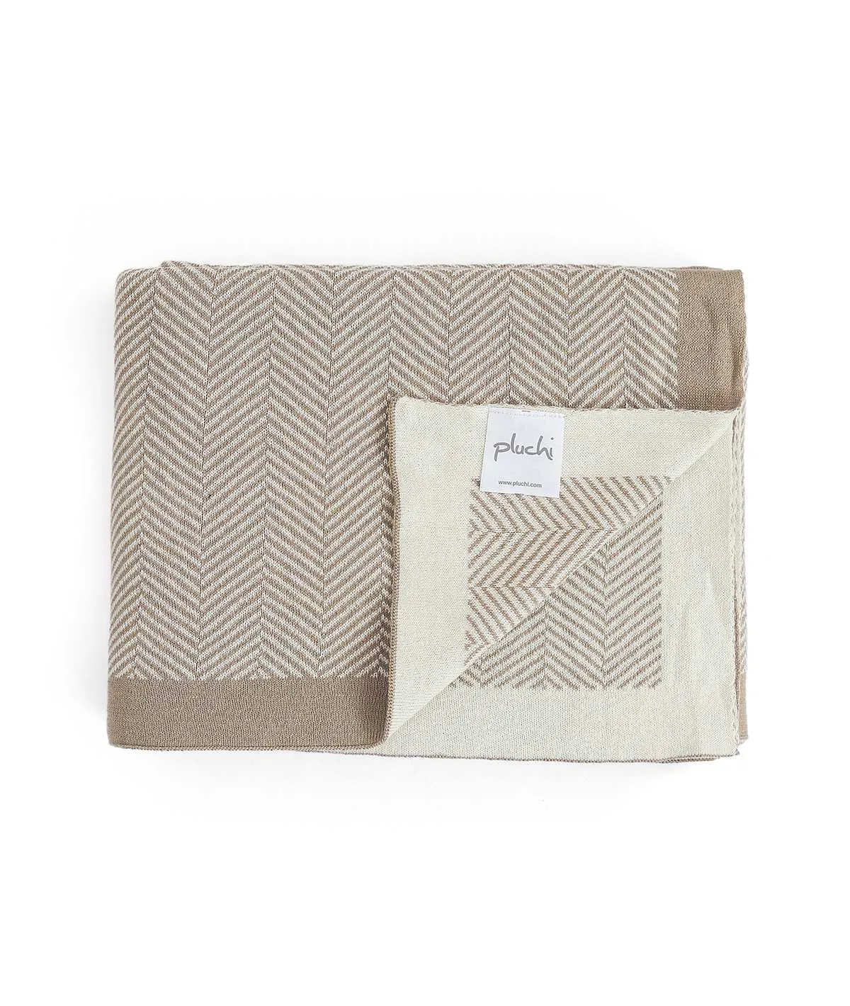 Herring Bone Stone & Natural Color 100% Cotton Knitted All Season AC Throw Blanket