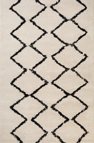 Hiero Moroccan Patterned Rug - Ivory and Charcoal 300 cm x 390 cm
