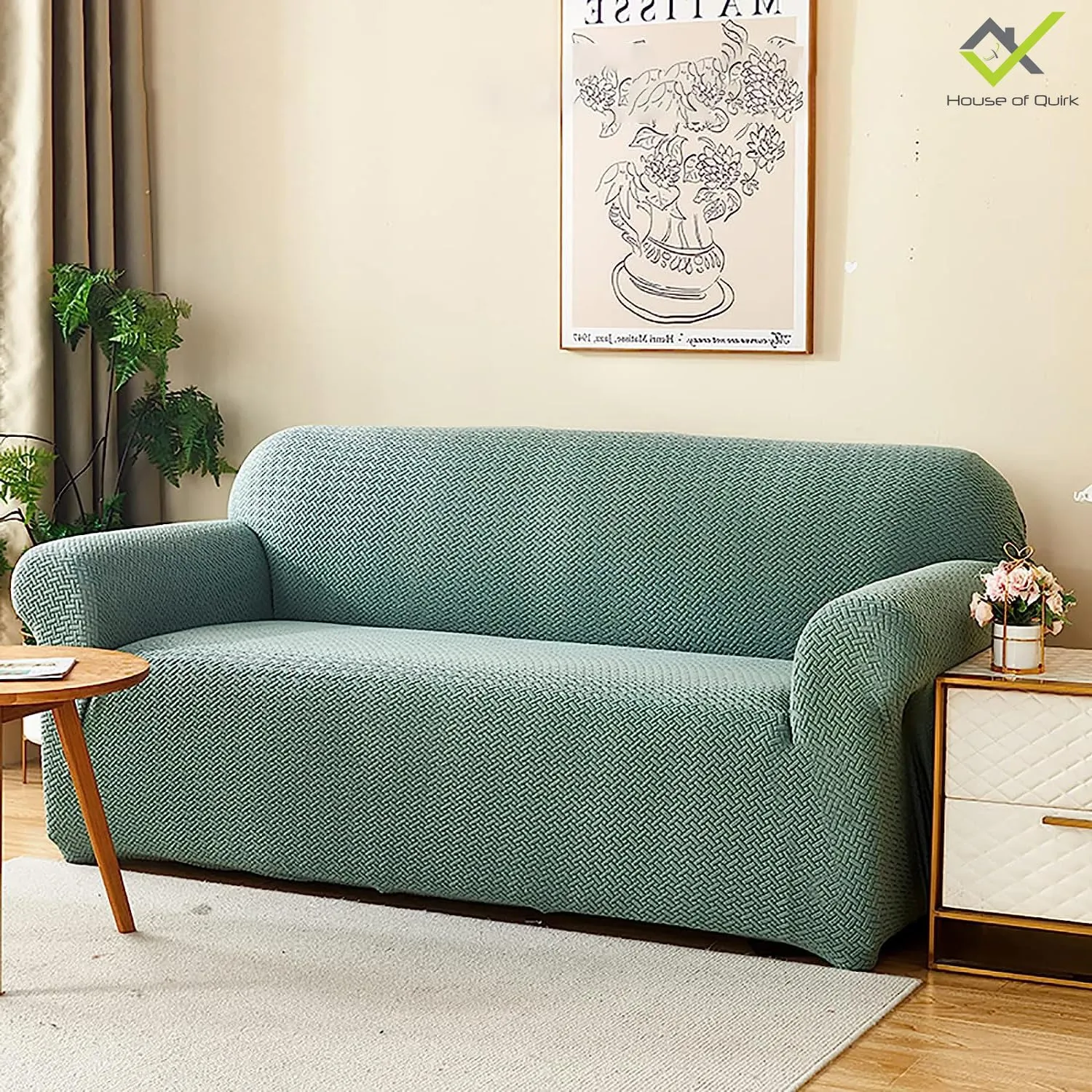 House of Quirk Universal Triple Seater Polar Fleece 220 GSM Fabric Sofa Cover Big Elasticity Cover for Couch Flexible Stretch Sofa Slipcover (Pastel Green, 185-230cm)