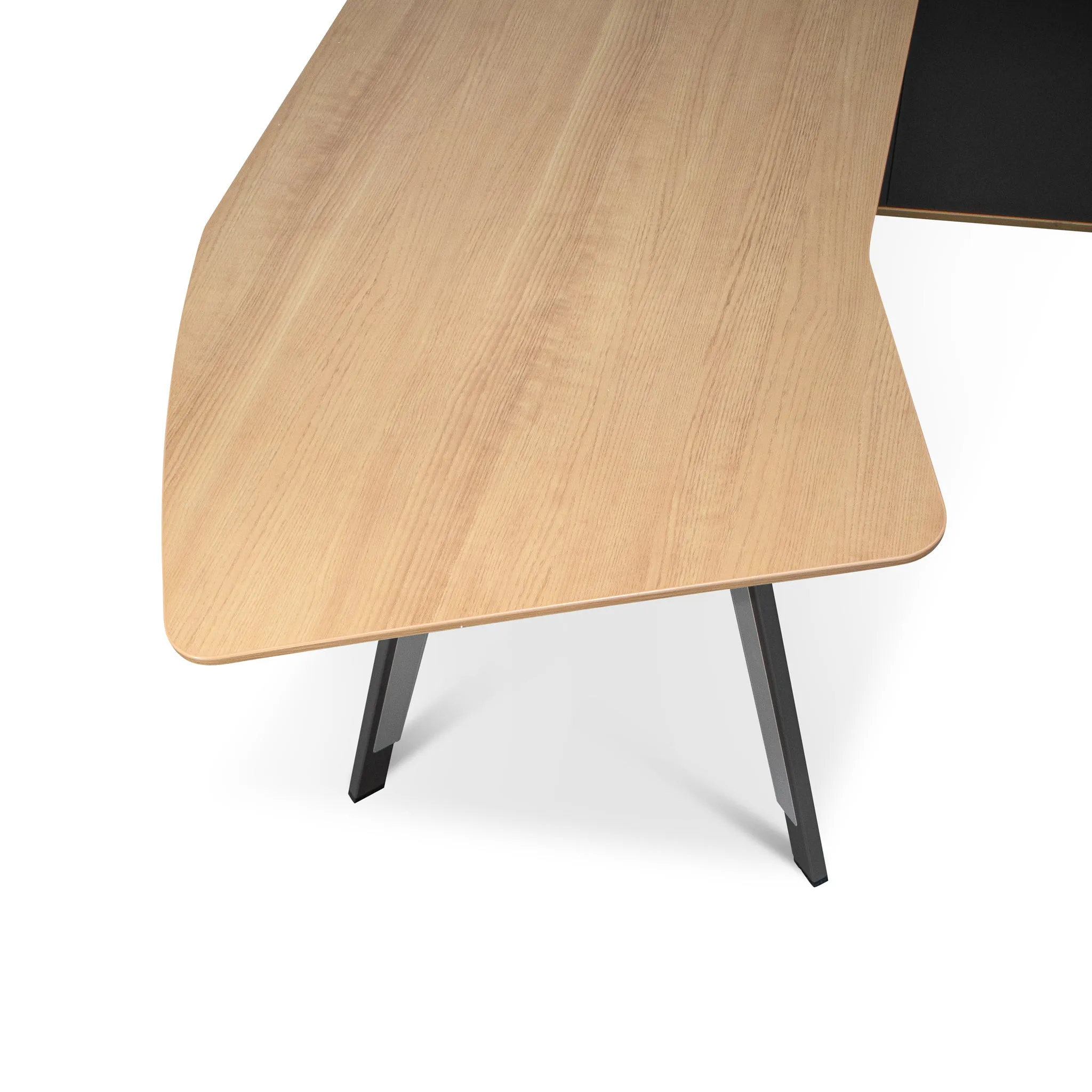 Hubert 2.2m Right Return Grey Office Desk - Natural Top