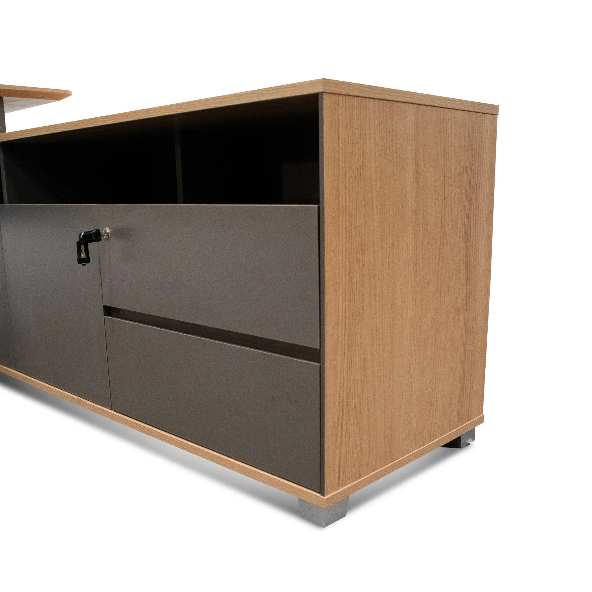 Hubert 2.2m Right Return Grey Office Desk - Natural Top