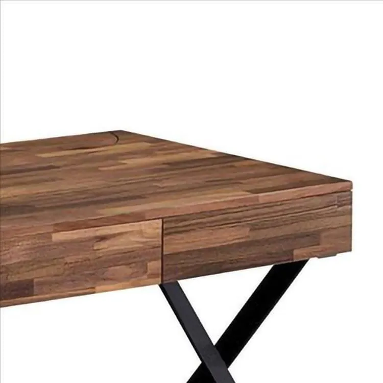 Industrial 3 Drawer Writing Desk with X Legs, Brown and Black By Casagear Home