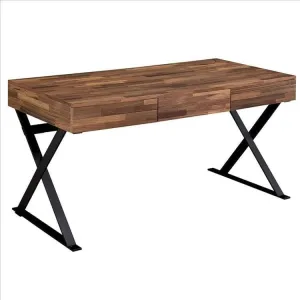 Industrial 3 Drawer Writing Desk with X Legs, Brown and Black By Casagear Home
