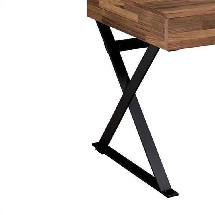 Industrial 3 Drawer Writing Desk with X Legs, Brown and Black By Casagear Home