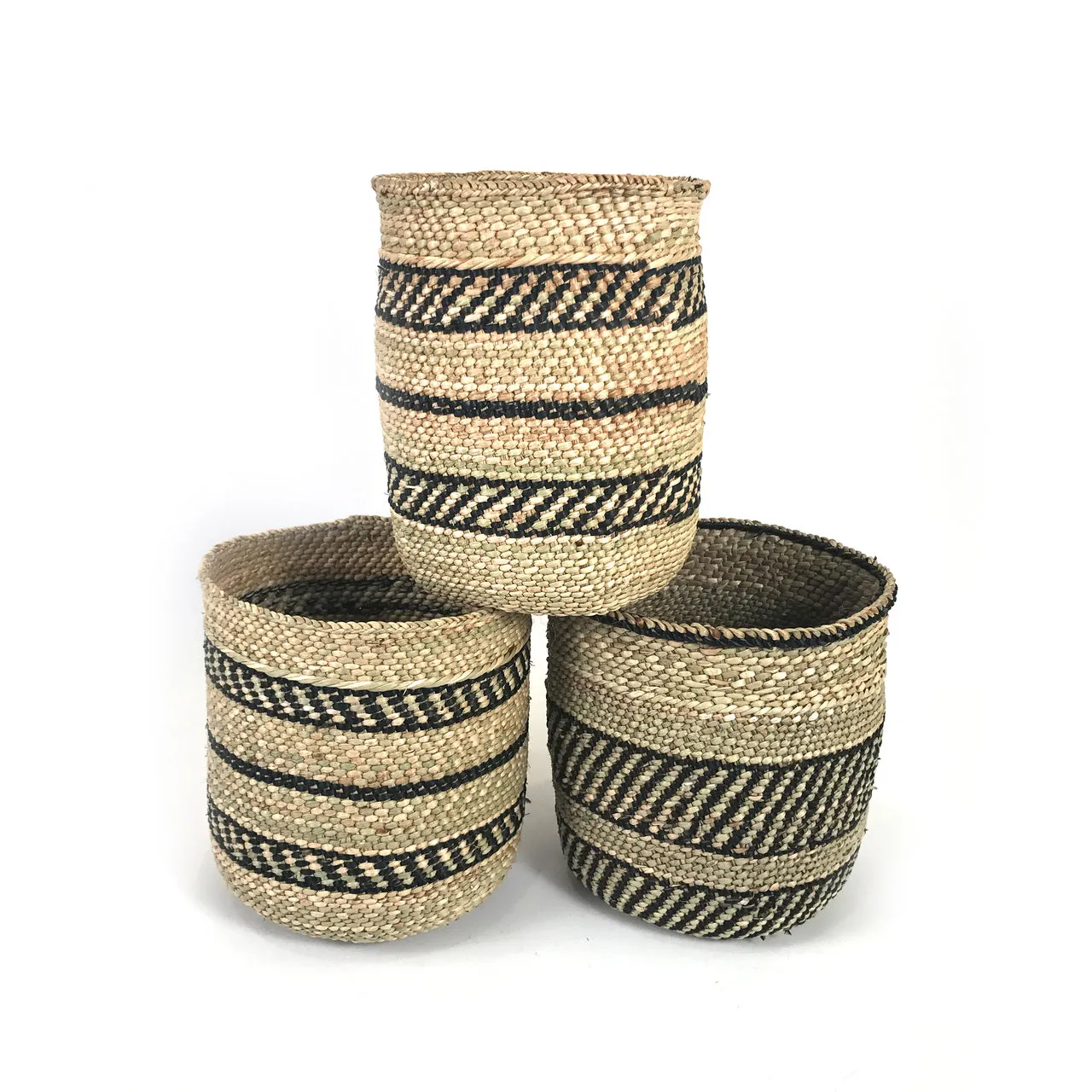 Iringa Woven Basket - Black Stripe  | Woven Milulu Grass - Africa