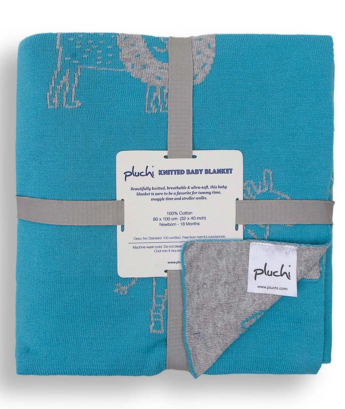 Jungle Safari Med Aqua 100% Cotton Knitted All Seasons AC Blanket for Babies