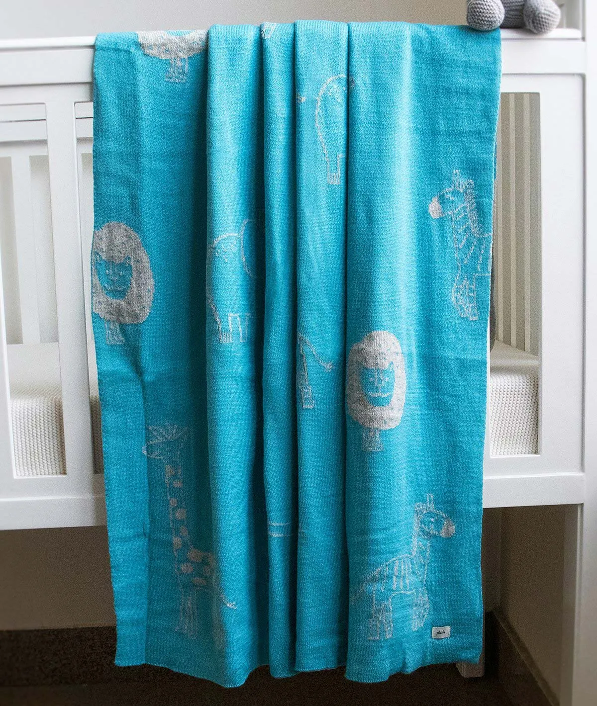 Jungle Safari Med Aqua 100% Cotton Knitted All Seasons AC Blanket for Babies