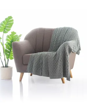 Kelly Knit Cotton Knitted All Season AC Throw Blanket (Medium Grey)