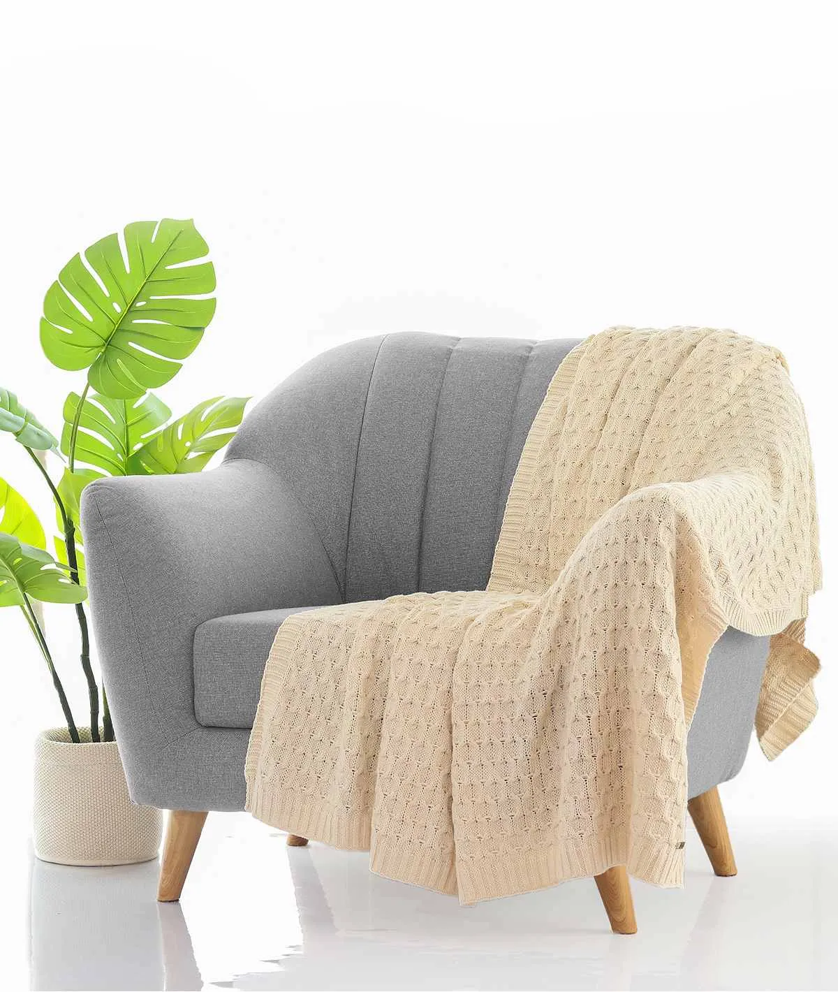 Kelly Knit Cotton Knitted All Season AC Throw Blanket (Natural)