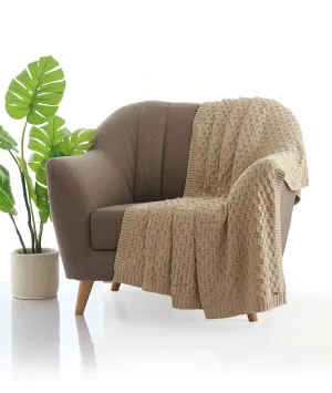 Kelly Knit Cotton Knitted All Season AC Throw Blanket (Stone)