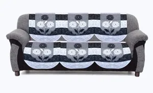 Kuber Industries Flower Design Cotton 3 Seater Sofa Cover Set|Premium Cotton & Flower Design|Pack of 2 (Black)