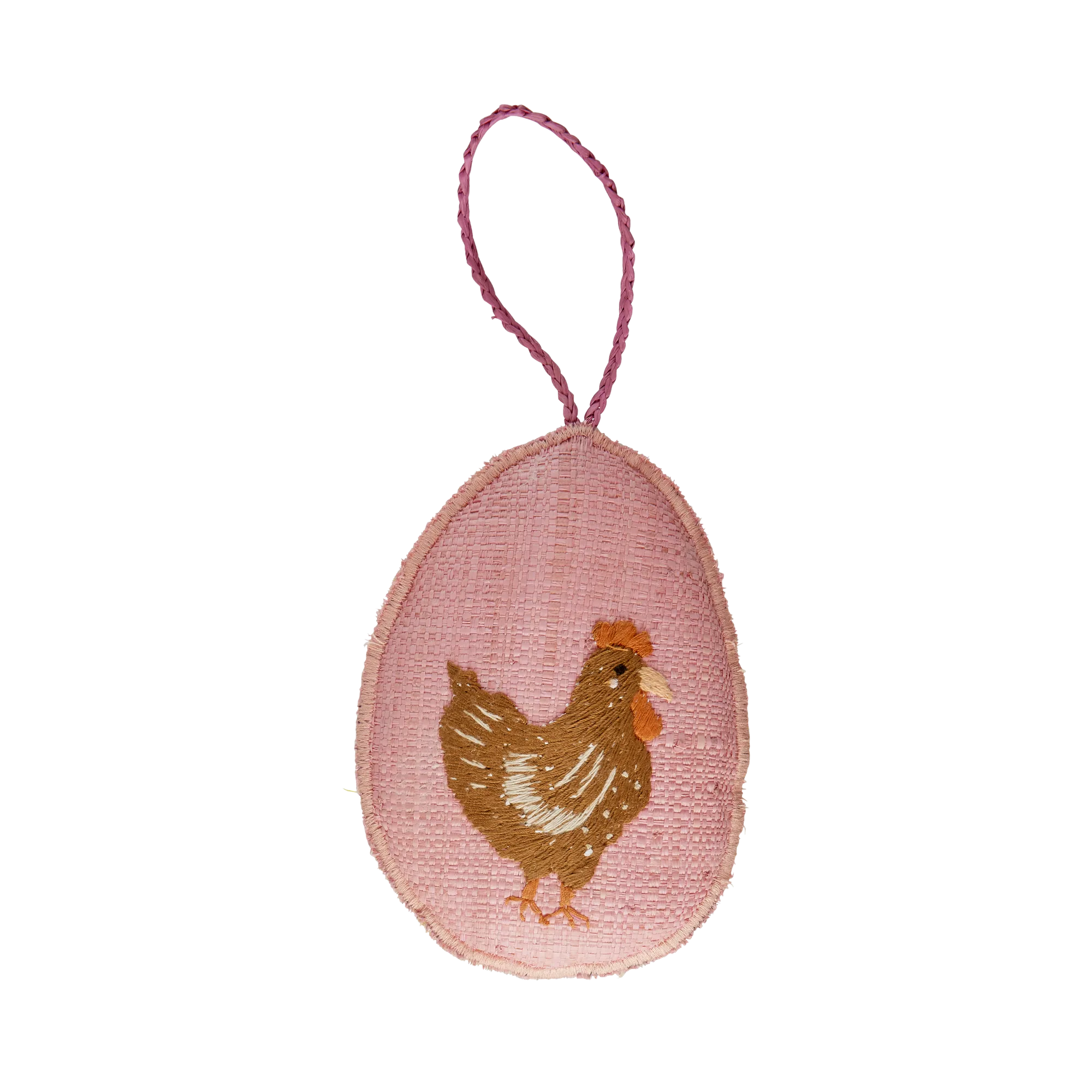 Large Raffia Ornament - Soft Pink - Hen Embroidery