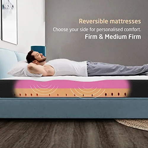 Livpure Smart Duos Reversible HR Foam Mattress |3D Sleep Zones| Manufactured with Dow ComfortScience | Premium Certified Fabric | EGAPA Purifying Filter | Double 72x48x5 inches, Removable Zipper Cover
