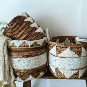Mac Set 3 Natural Banana Leaf Basket with Pattern