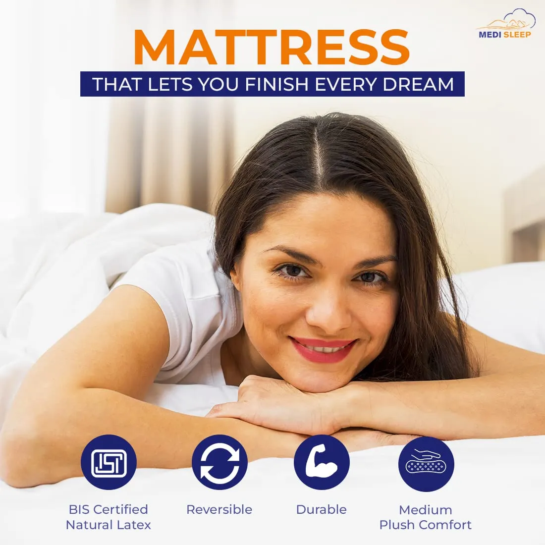 MEDISLEEP Breeze Mattress - 100% Natural Pincore Latex & HR Support Foam | 10 Years Warranty | Orthopedic & Reversible | Free Khadi Zipper Cotton Cover (Single Size, 72X30X5 Inch)