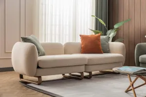 Modern Attractive Stylish 4 Seater Sofa For Lobby In Teak Finish (Beige)