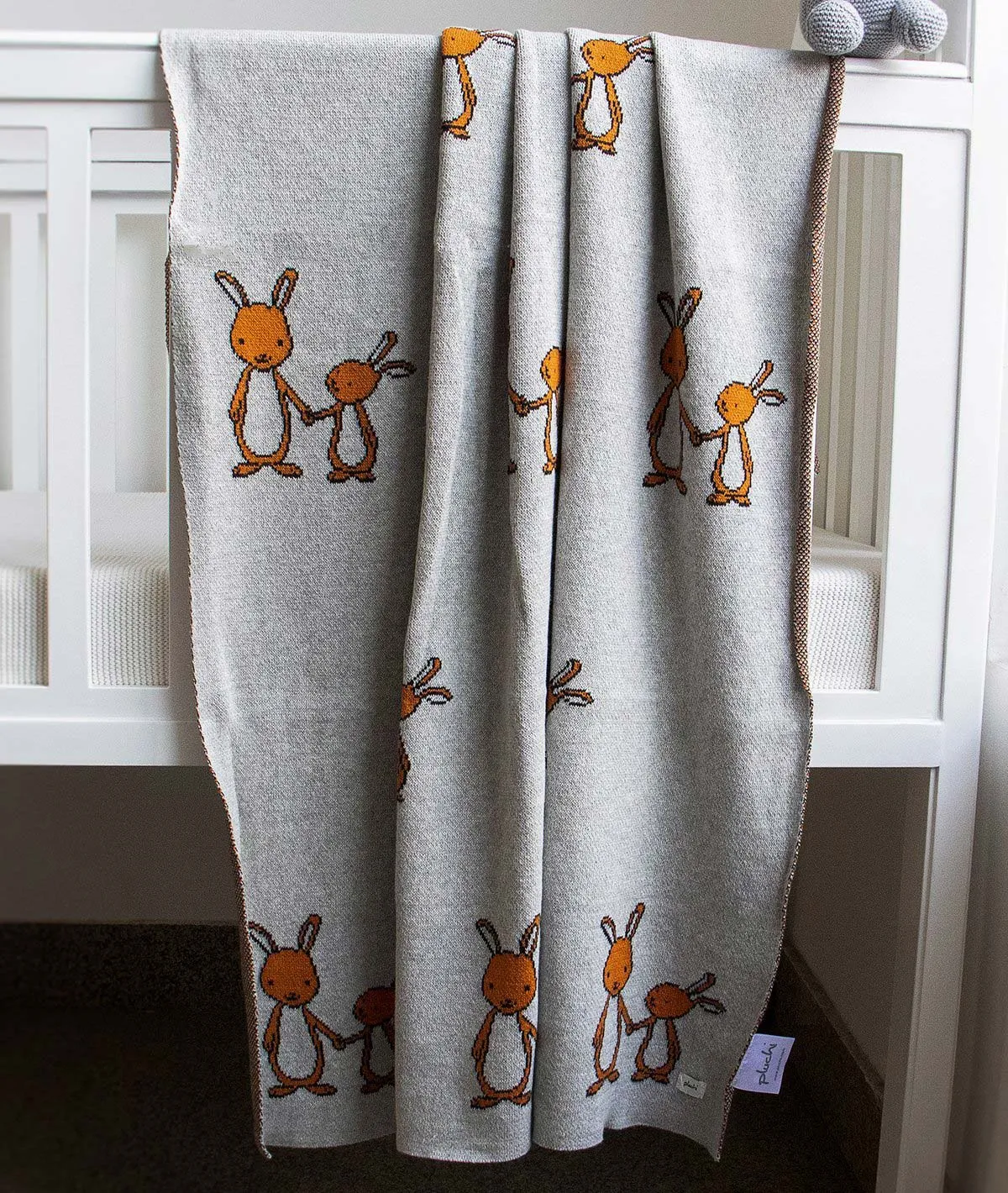 Mumma and Baby Bunny Grey 100% Cotton Knitted All Seasons AC Blanket for Babies