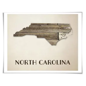 North Carolina Map Art Print. 5 Sizes. Travel Poster. Custom State. USA Map. Rustic Art Home Decor.