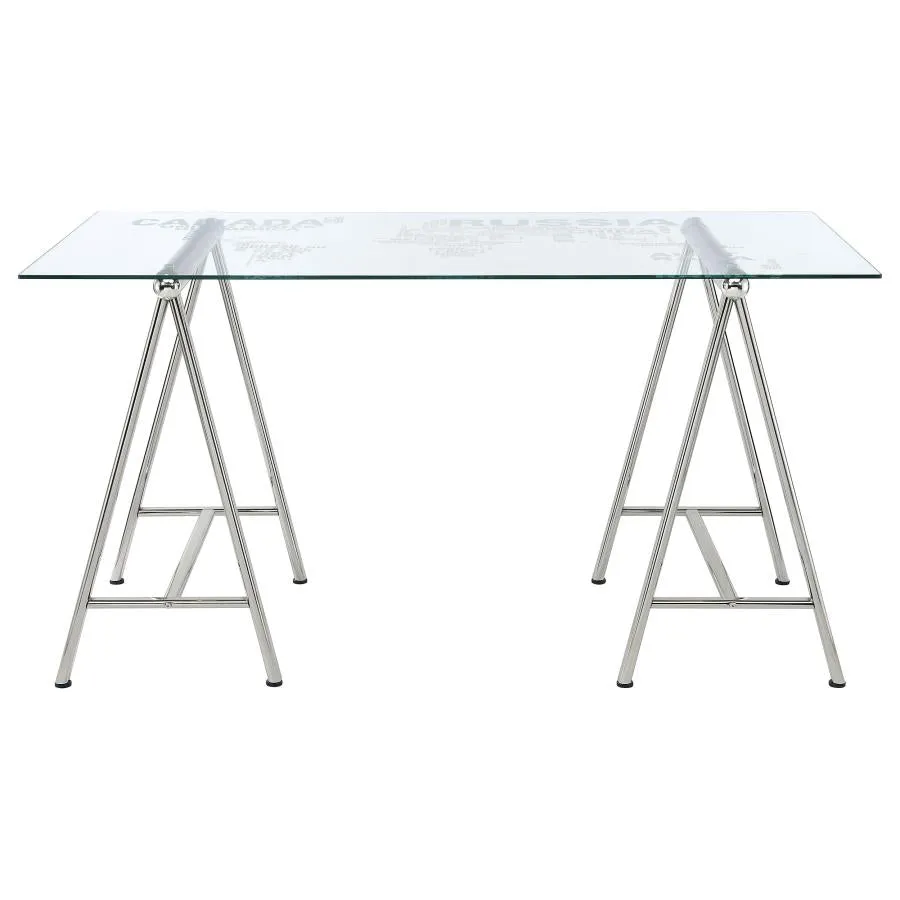 Patton 59-inch Glass Top Word Cloud Writing Desk Nickel