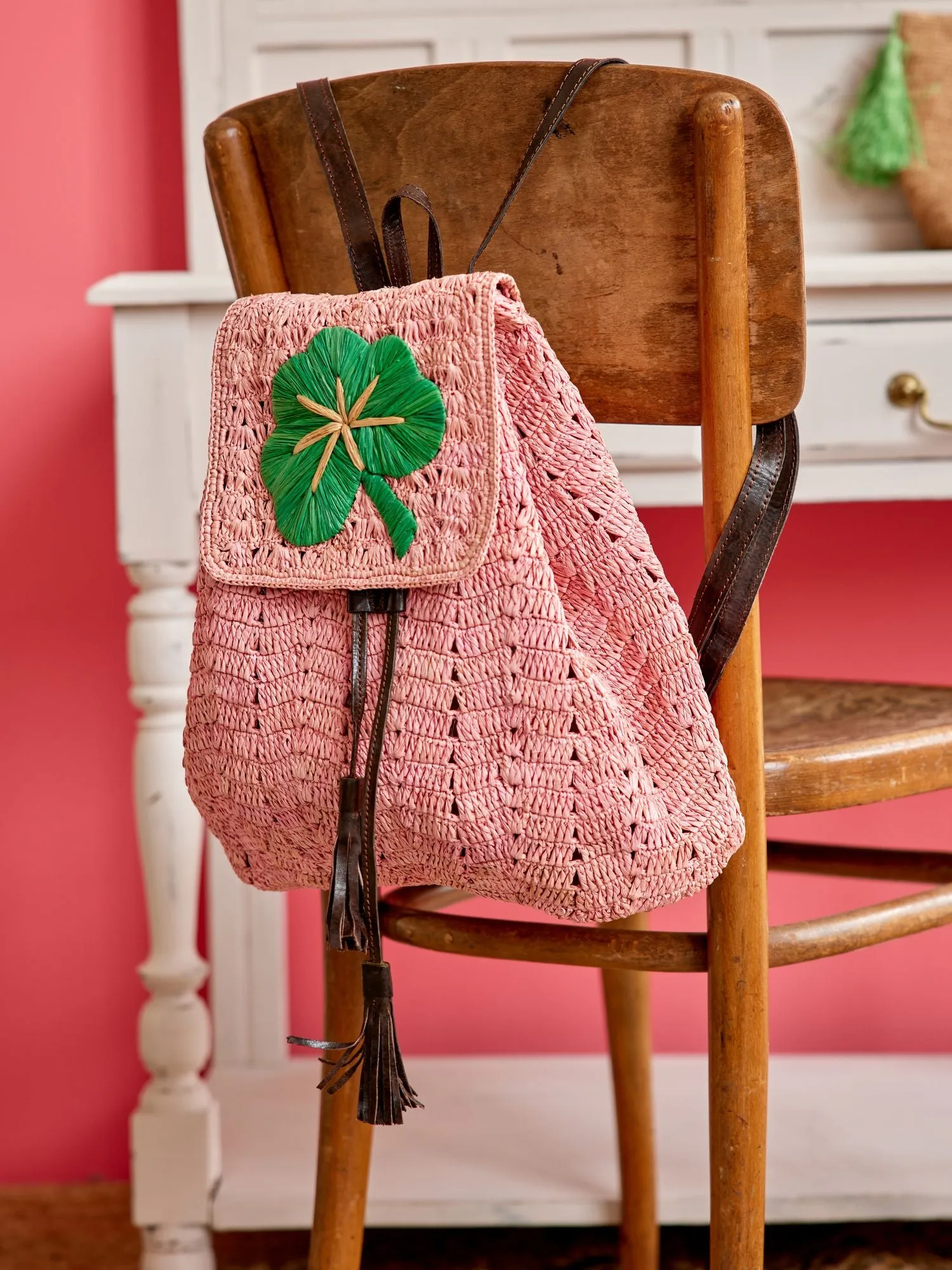 Raffia Backpack - Pink