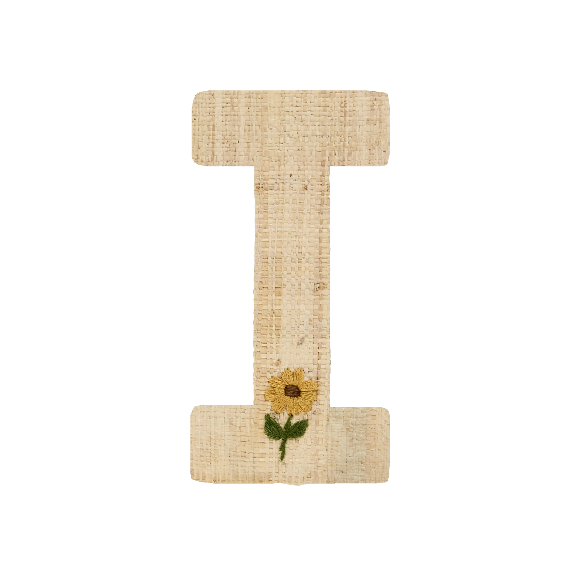 Raffia Stickers - Natural - I - Yellow Flower Embroidery