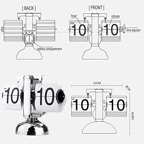 RAMAKHYAM Retro Quartz Flip Clock – Creative Desk Decor for Home & Office Out Wall and Tabletop Clock, Battery Operated Digital Display for Home Office School Hotel - Metal, 8.27 Inch - (White)