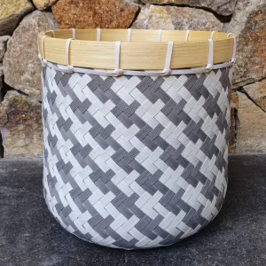 Round Grey and White Bamboo Baskets