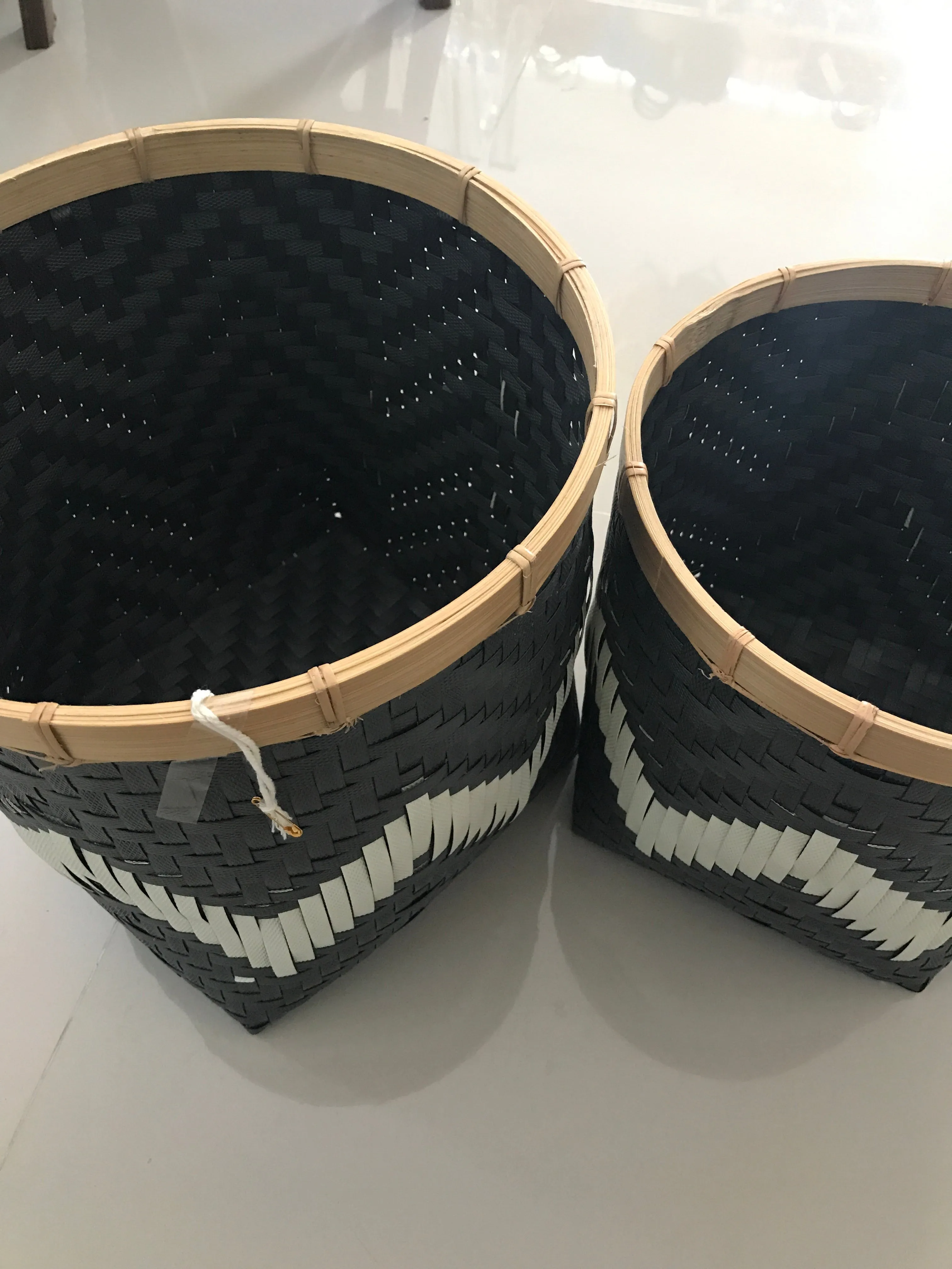 Set 2 Bamboo Black & White Synthetic Basket