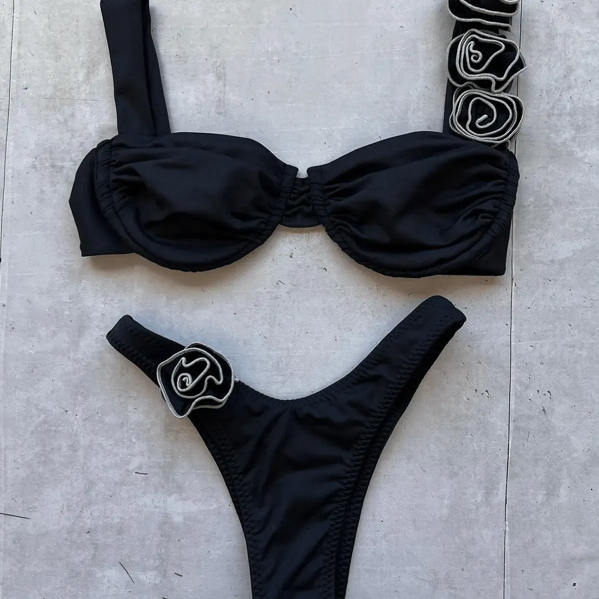 Sexy Custom Name Flowers Bikini Sets DIY Crystal Letters Swimsuit Sets Beach Body Jewelry(Custom 1-10 Letters)