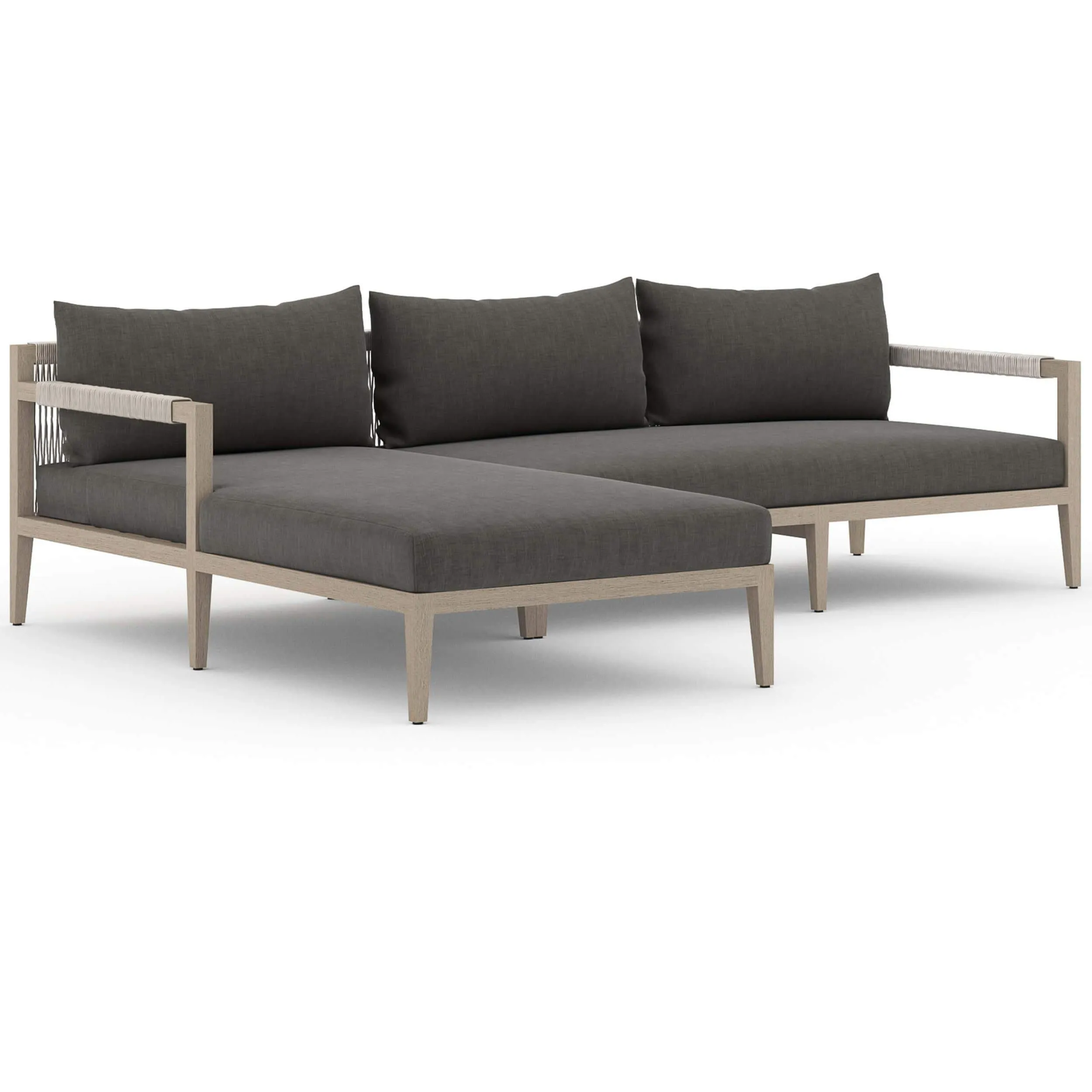 Sherwood Outdoor 2 Piece Sectional, Charcoal/Washed Brown