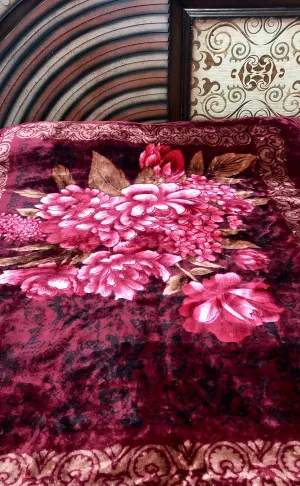 Signature Maroon, Pink Color Super Soft Floral Print Mink Heavy Single Bed Woolen Blanket 500 TC Quilt/Rajai/Comforter Blanket Single Bed Warm (Set of 1)