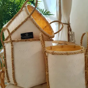 Tall White Bamboo Storage Basket Set