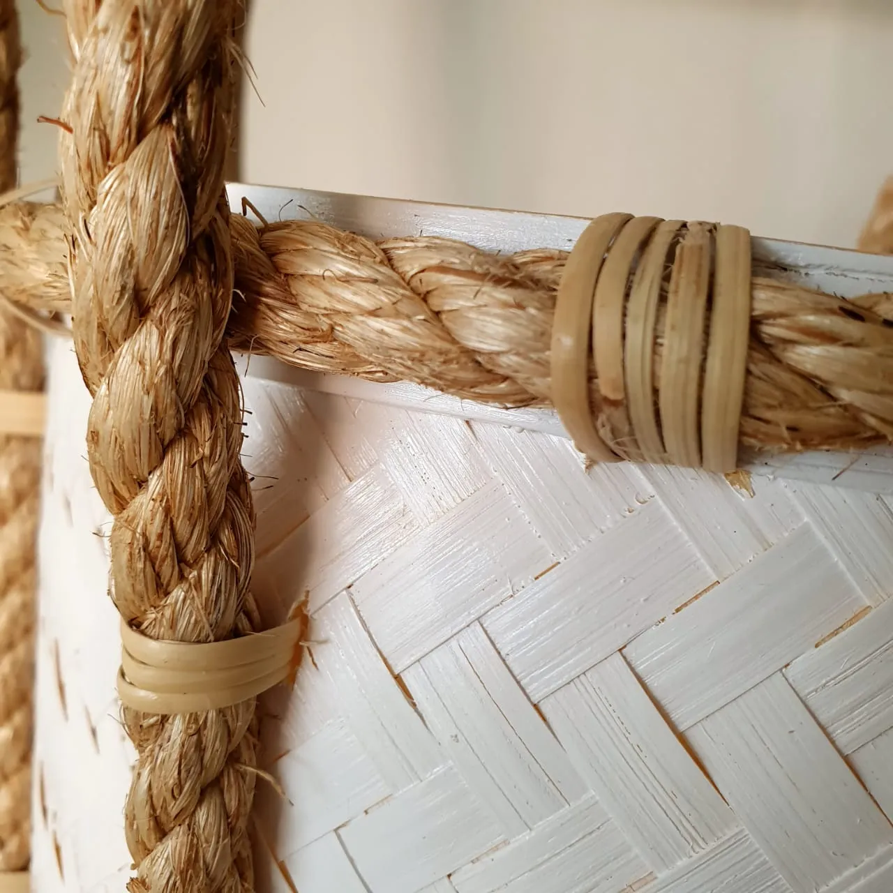 Tall White Bamboo Storage Basket Set