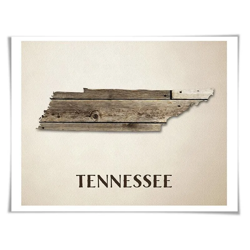 Tennessee Map Art Print. 5 Sizes. Travel Poster. Custom State. USA Map. Rustic Art Home Decor.