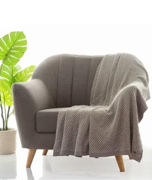 Tiny Check Cotton Knitted All Season AC Throw Blanket (Light Grey & Natural)