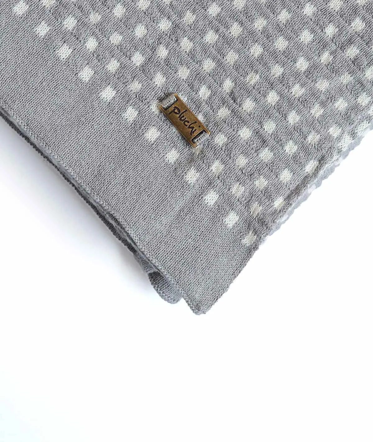 Tiny Check Cotton Knitted All Season AC Throw Blanket (Light Grey & Natural)