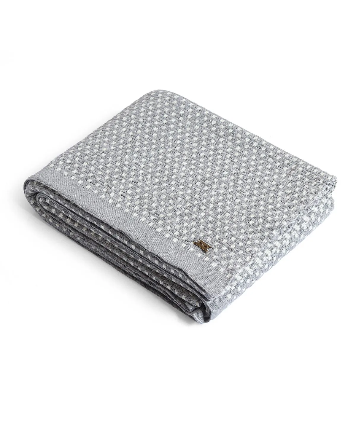 Tiny Check Cotton Knitted All Season AC Throw Blanket (Light Grey & Natural)