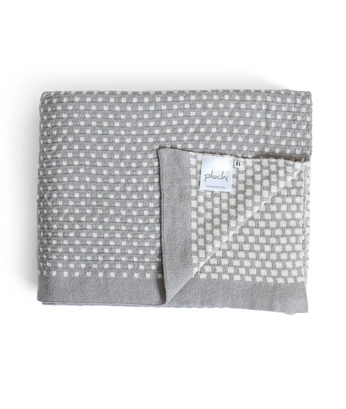 Tiny Check Cotton Knitted All Season AC Throw Blanket (Light Grey & Natural)
