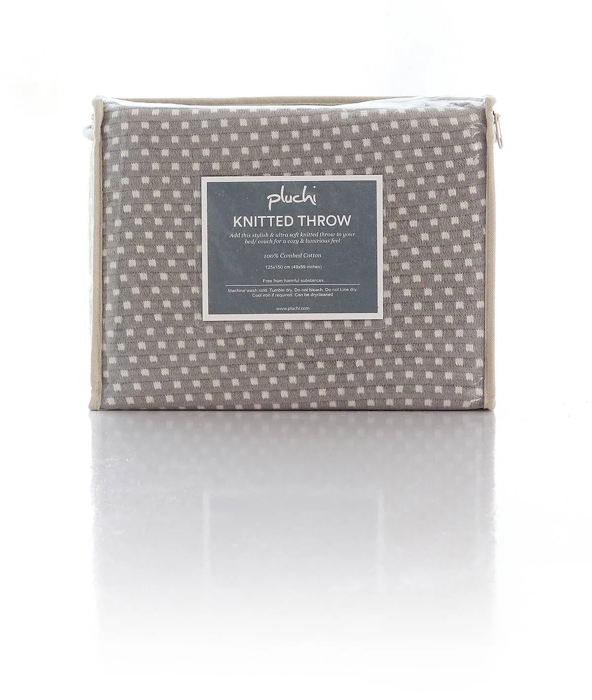 Tiny Check Cotton Knitted All Season AC Throw Blanket (Light Grey & Natural)