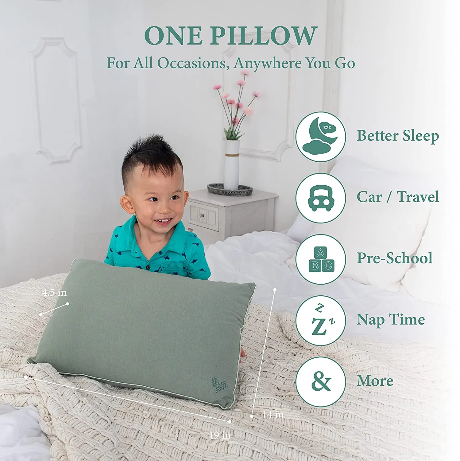 Toddler Pillows with Organic Machine Washable Cover