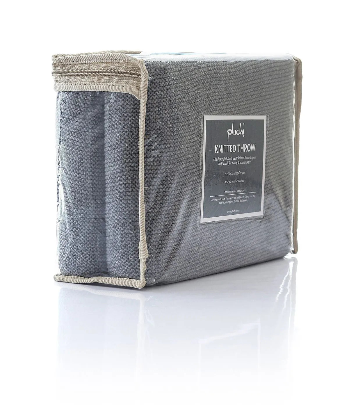 Transfer Knit Cotton Knitted All Season AC Throw Blanket (Medium Grey Melange)