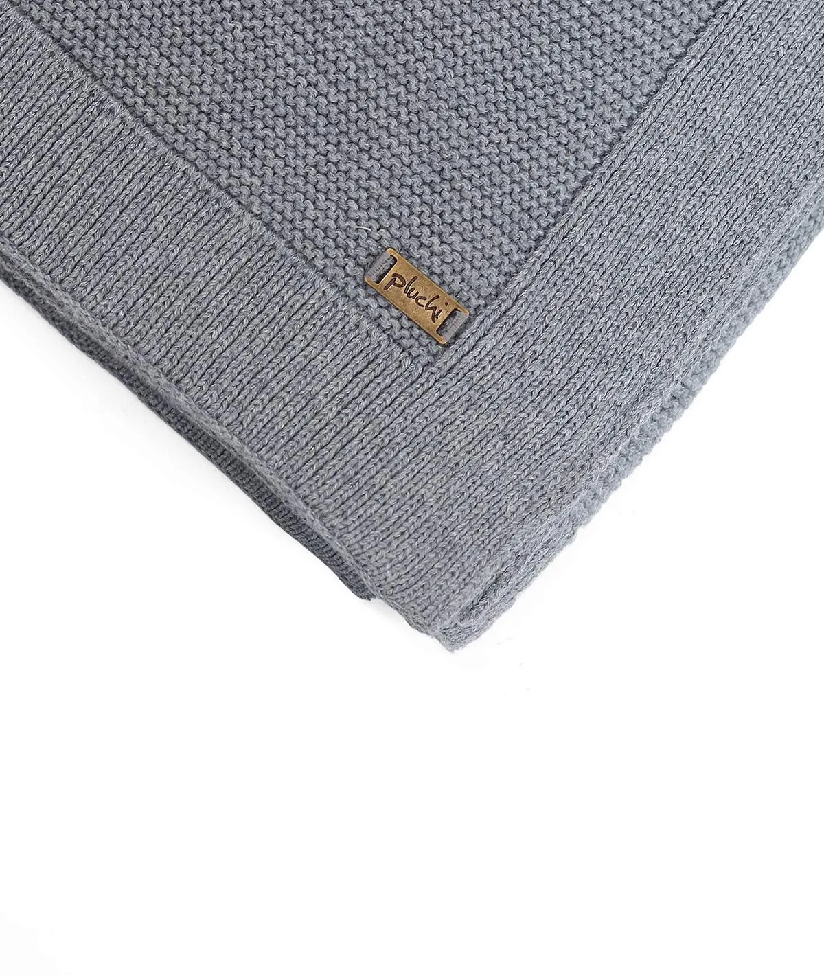 Transfer Knit Cotton Knitted All Season AC Throw Blanket (Medium Grey Melange)