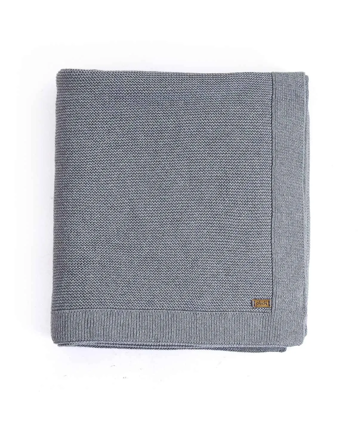 Transfer Knit Cotton Knitted All Season AC Throw Blanket (Medium Grey Melange)