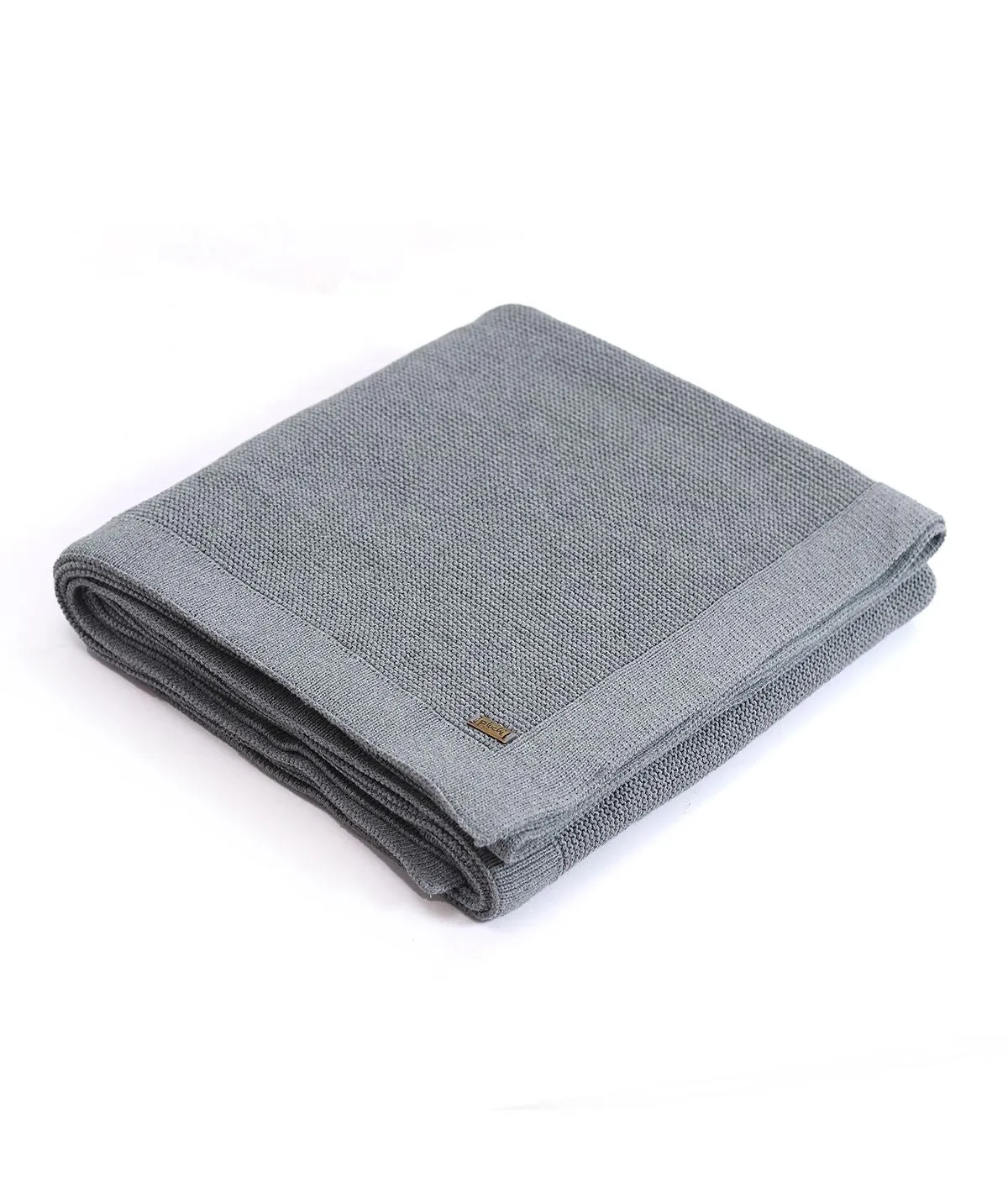 Transfer Knit Cotton Knitted All Season AC Throw Blanket (Medium Grey Melange)