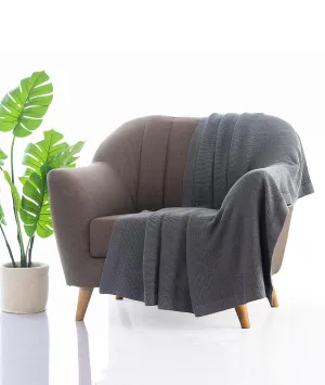 Transfer Knit Cotton Knitted All Season AC Throw Blanket (Medium Grey Melange)