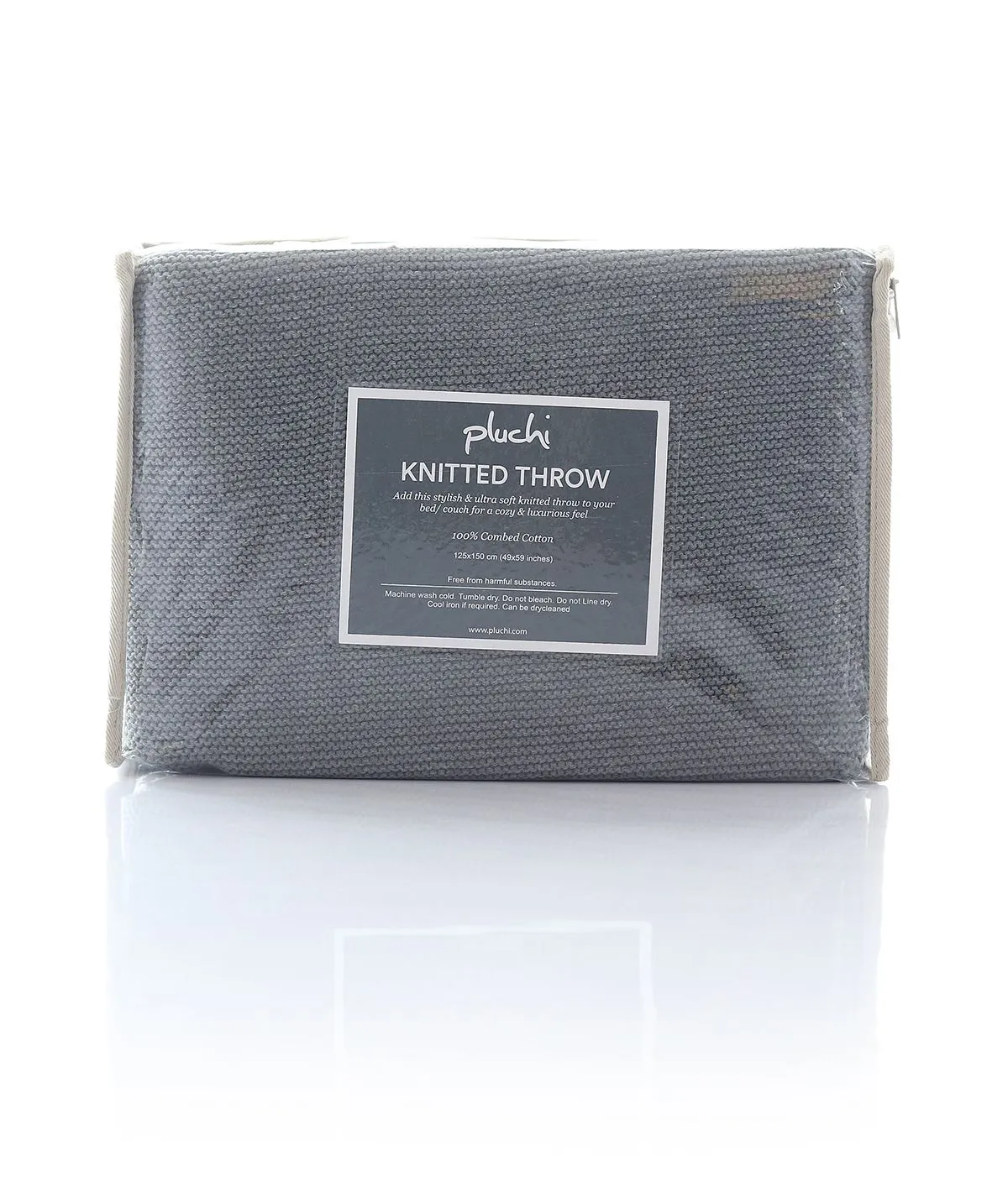 Transfer Knit Cotton Knitted All Season AC Throw Blanket (Medium Grey Melange)