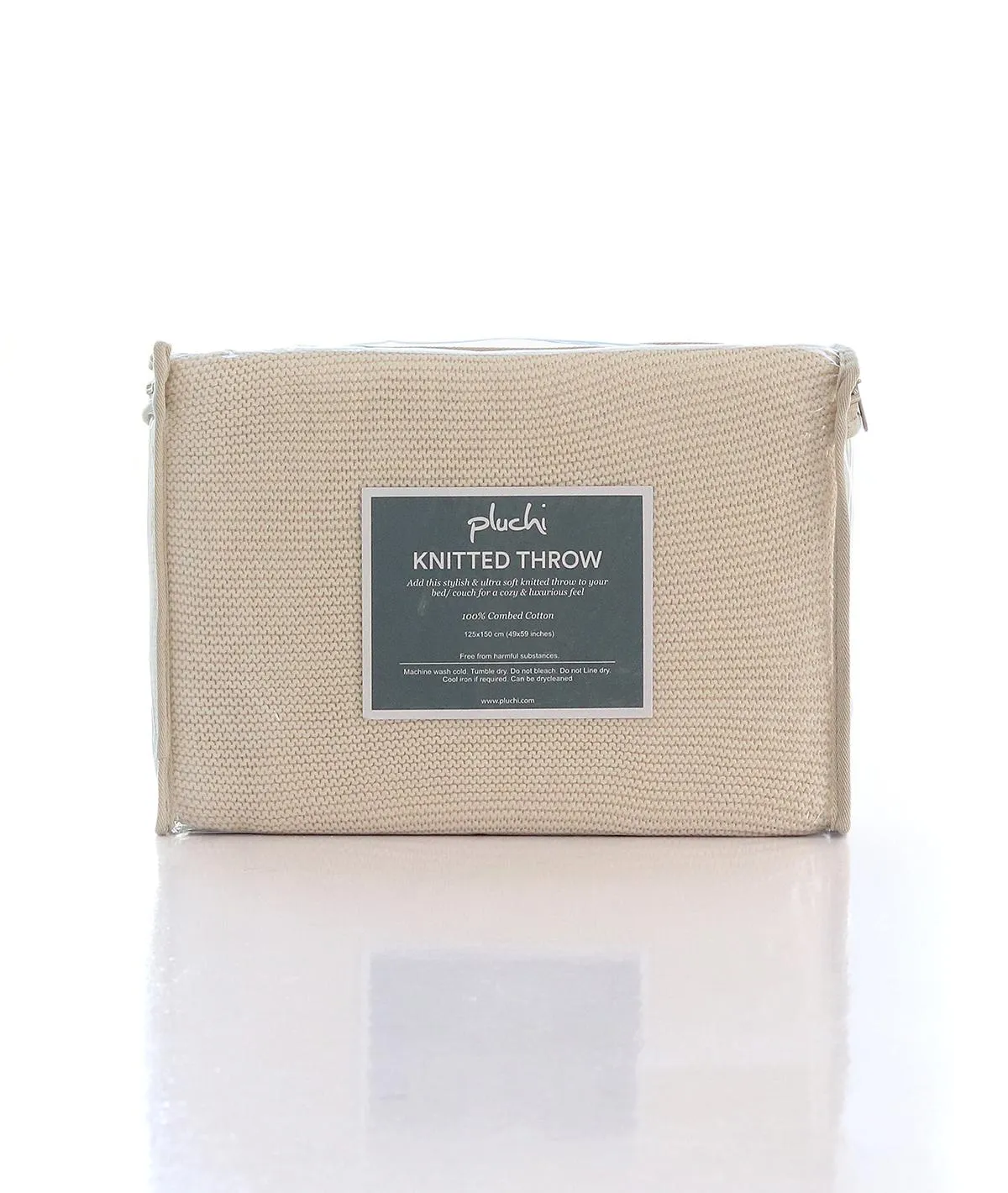 Transfer Knit Cotton Knitted All Season AC Throw Blanket (Natural)